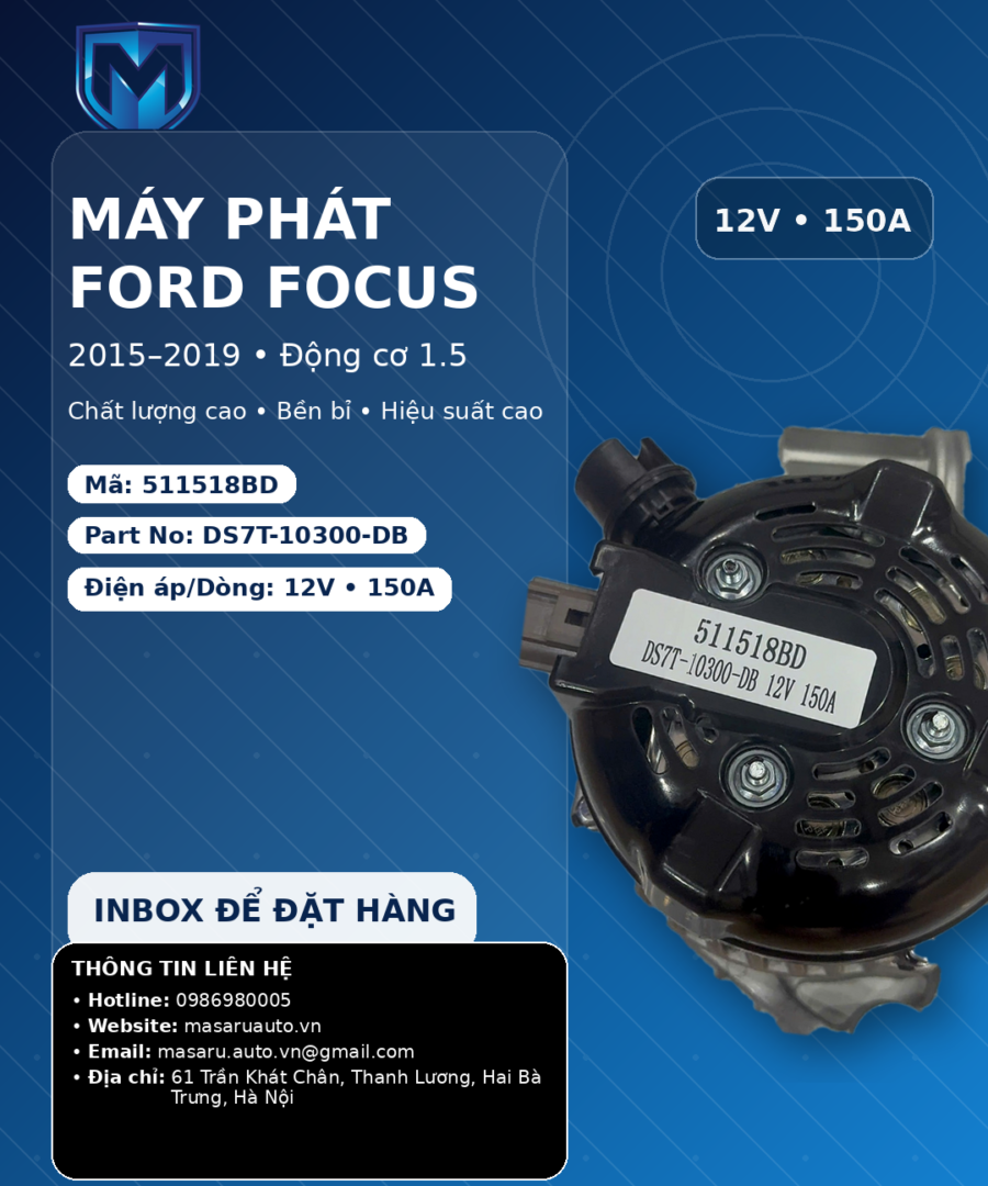 Máy phát điện Masaru cho Ford Focus 2015-2019 1.5 | 12V 150A