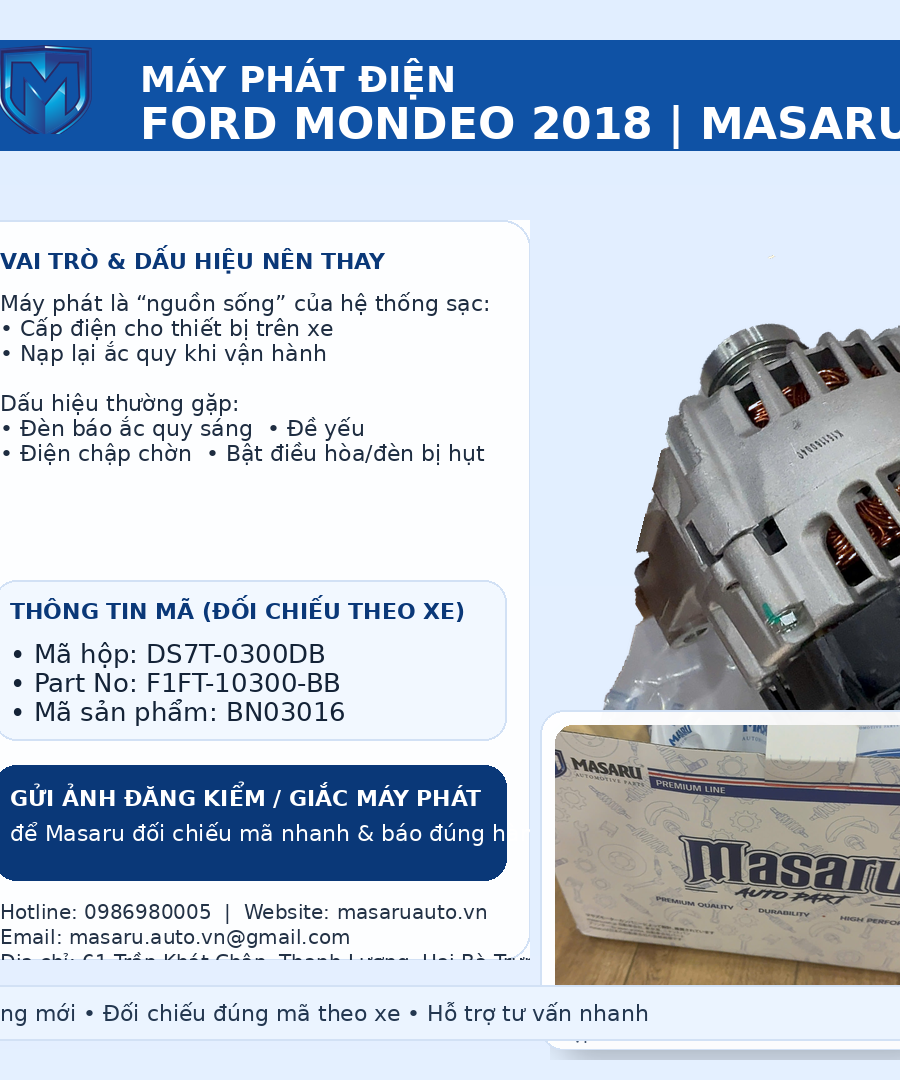 Máy phát điện Ford Mondeo 2018 Masaru | Sạc khỏe, bền